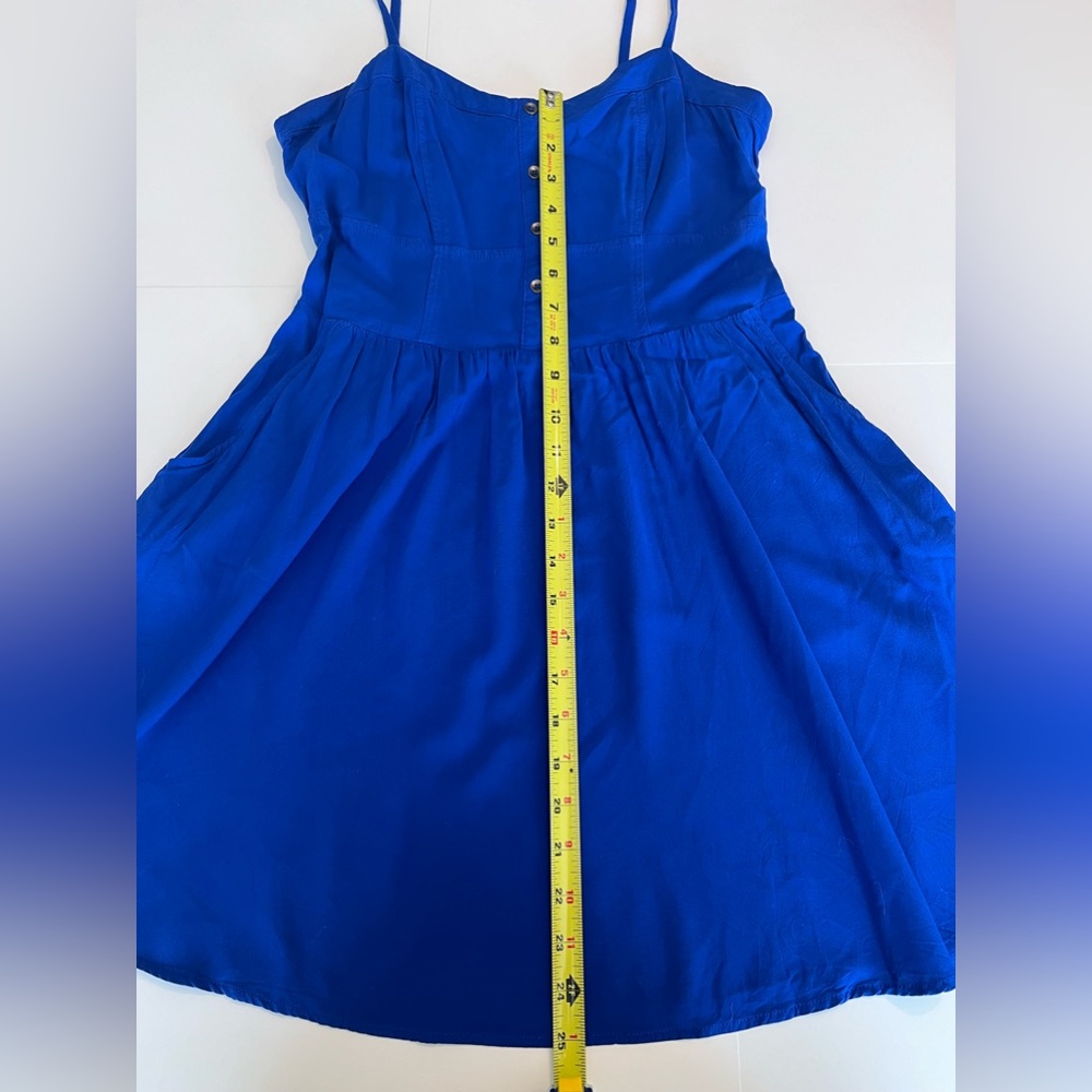 Express Strapped Button-up Mini Blue Dress w/ Pockets - Picture 5 of 7